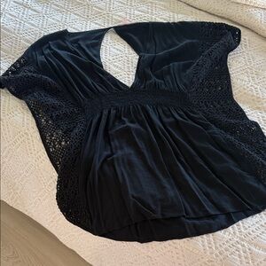 Victoria's Secret Black Crochet Beach swimsuit coverup plunge medium